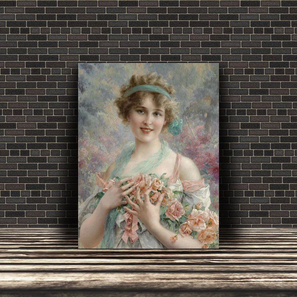 Jeune fille en fleurs (Emile Vernon) – Tablou Canvas Femei Personalizat PortreteRegale.ro
